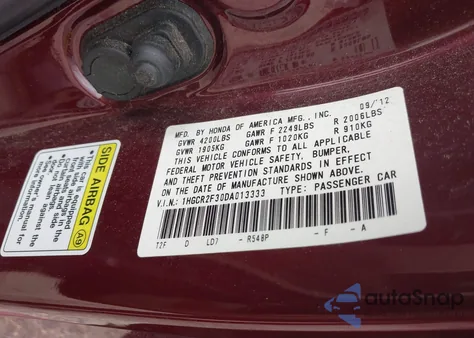 2013 Honda Accord Lx from USA, damaged, VIN 1HGCR2F30DA013333